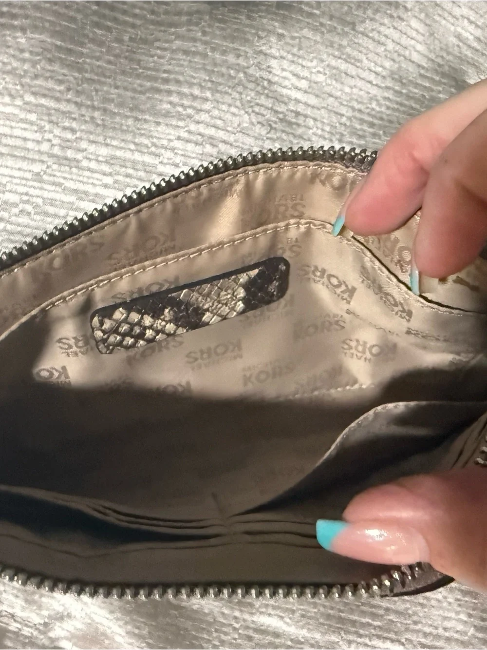 Michael Kors Beige and Tan Snake-Accent Wristlet
